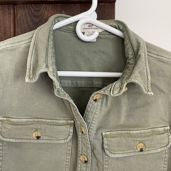 Vineyard Vines Dress Women Size 10 Green Denim A-Line Shirtdress Pockets - Picture 2 of 9